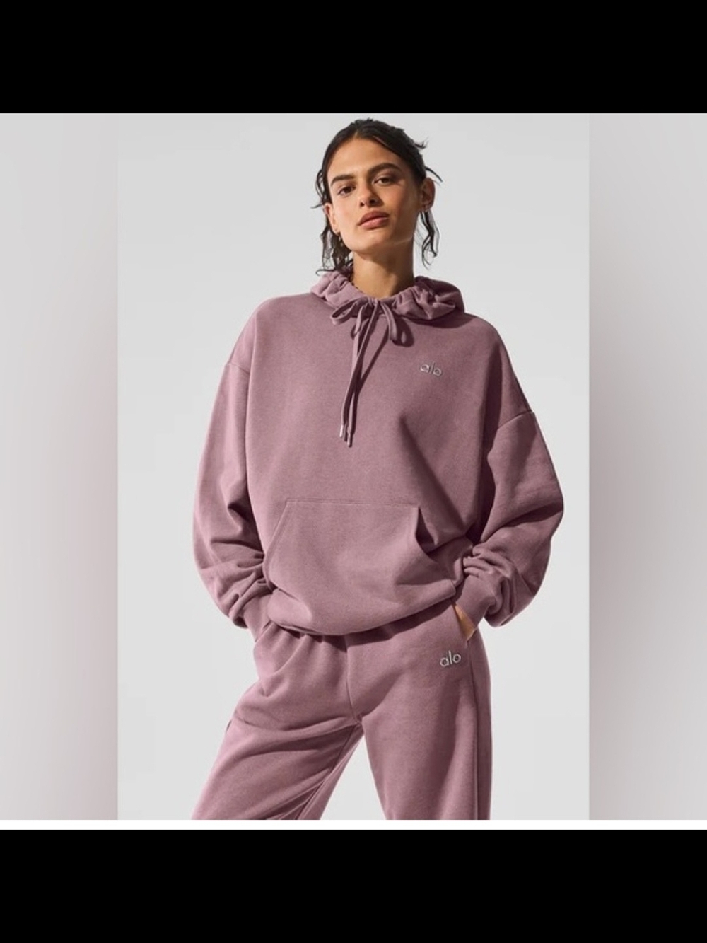 ALO Yoga Mauve Scoop-Neck Pullover Hoodie Sweater
